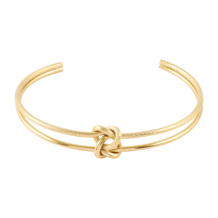 白鋼手鐲，女士手鐲 雙層繩結；相異工藝與立體曲線的美感（3762金色）