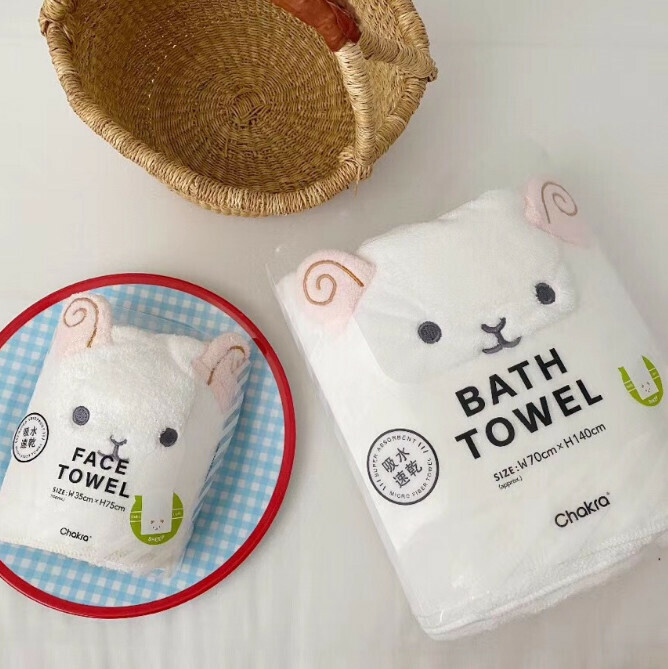Cartoon bath towel towel absorbent quick-drying set (bath towel 70*140 + towel 35*75)