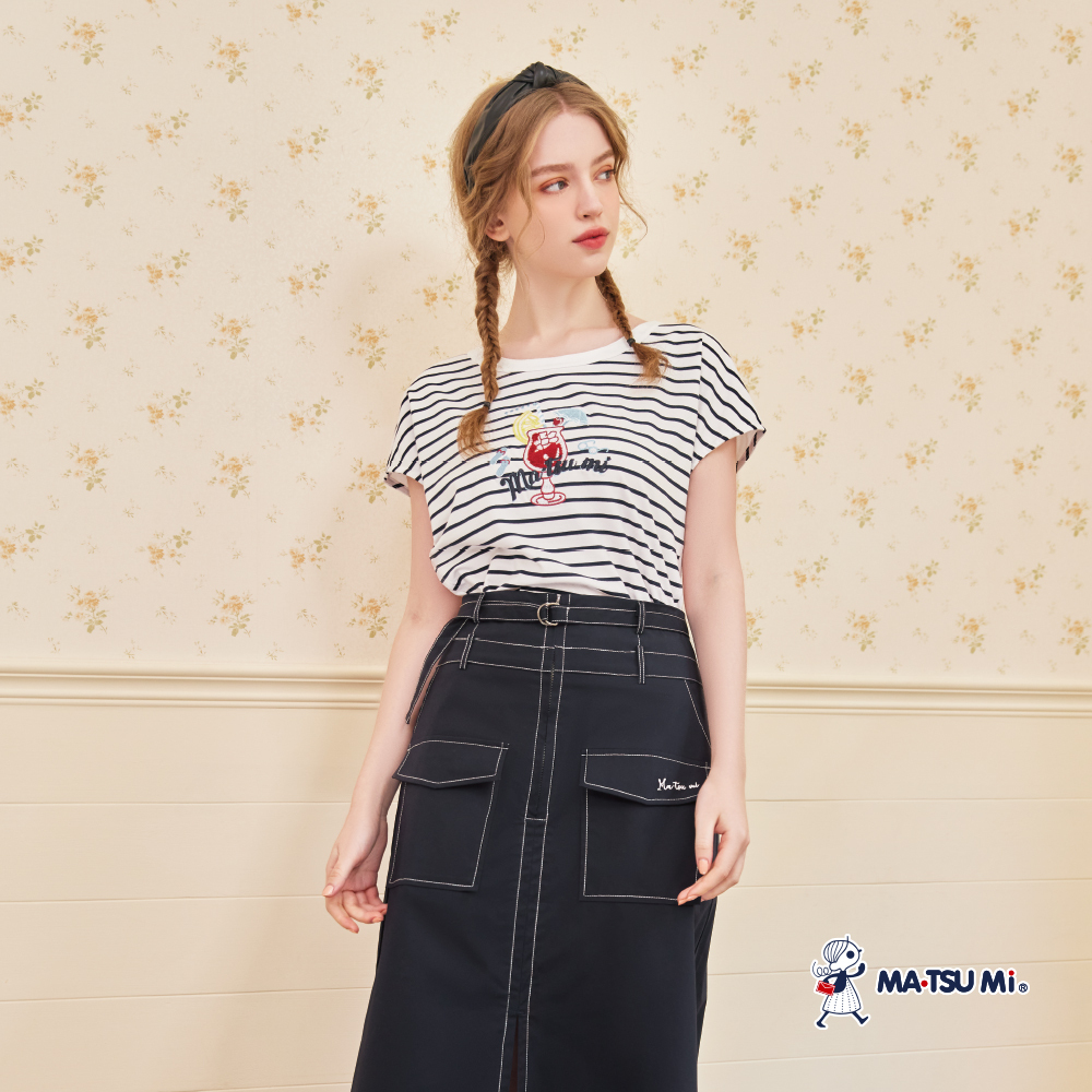 MA‧TSU Mi 悠閒夏日感條紋棉上衣(深藍.白)