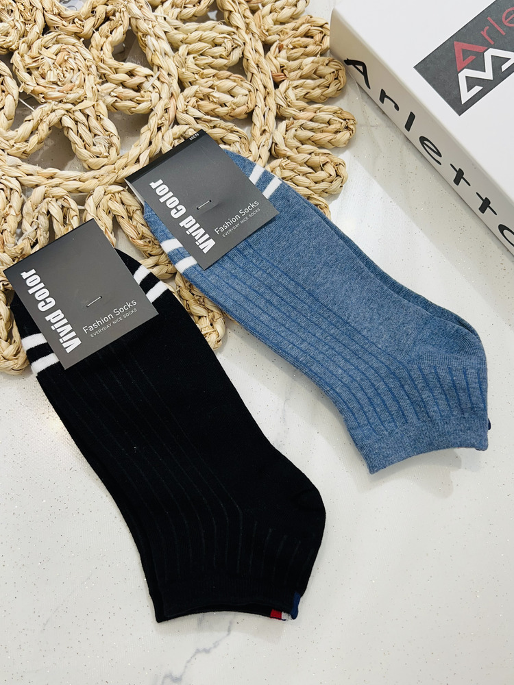 『2入組黑+藍』後腳踝小國旗條紋短襪(25-28cm)