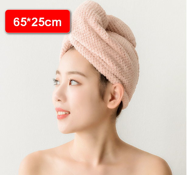 Microfiber strong absorbent hair dryer cap hair towel quick-drying towel Hair towel Shower cap Absorbent hair dryer cap【Color Leather Powder Specification 65*25cm】