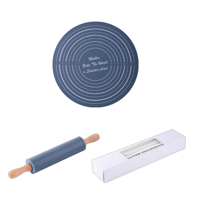 Solid wood handle roller silicone rolling dough set (medium gray set)