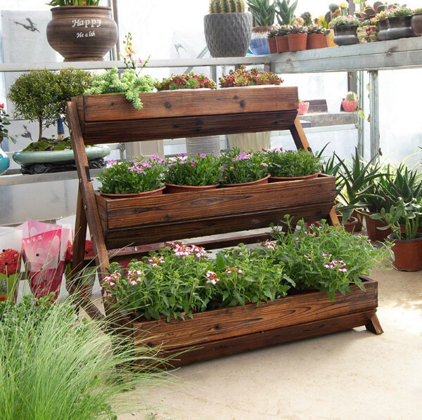 New fir solid wood furniture, outdoor furniture, flower trough rack, staircase flower pot rack [72x105.5x88cm]