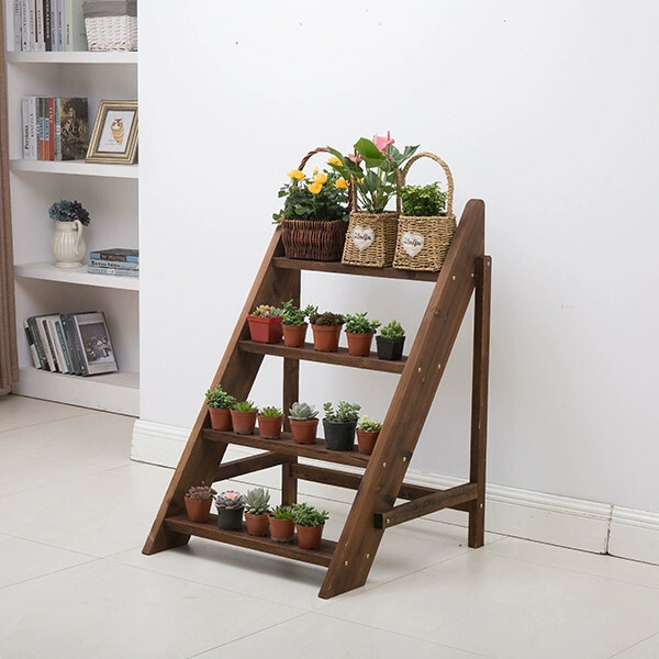 New fir solid wood furniture, outdoor furniture, stair flower pot rack, shoe rack display rack [75x77x108cm]