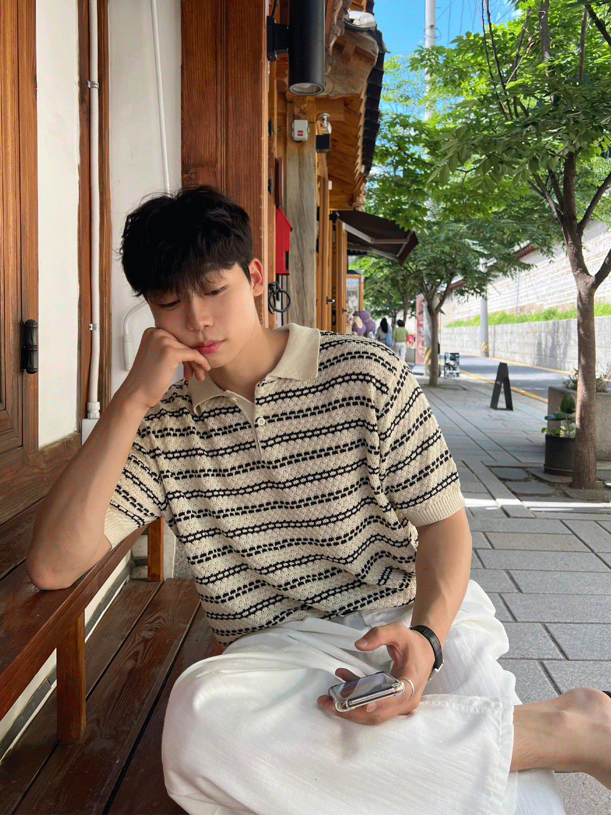 小恐龍蘇格蘭領子短袖針織衫