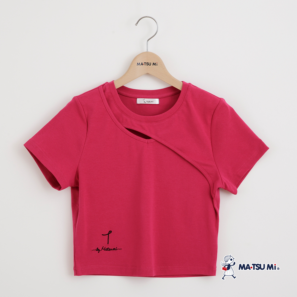 MA‧TSU Mi 前挖洞短版不對稱棉上衣(桃紅.深藍)