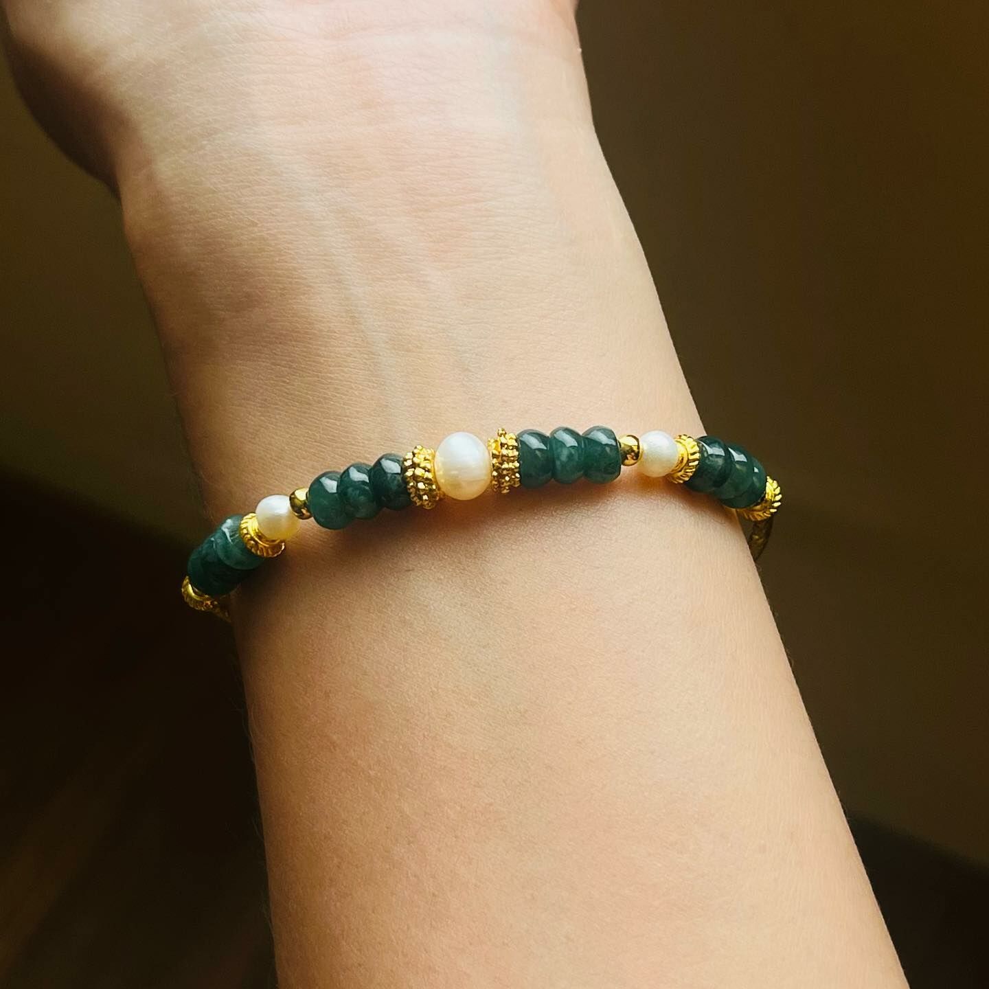 [原石] 和田玉 珍珠手串