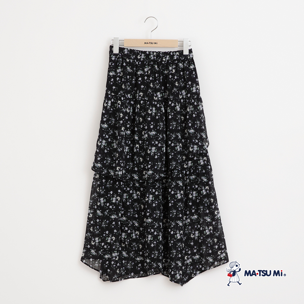 MA‧TSU Mi 優雅碎花層次飄逸感花瓣長裙(水藍.黑)