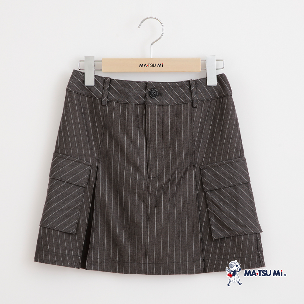 MA‧TSU Mi 工裝風口袋層次剪裁條紋A字裙(黑.深灰)