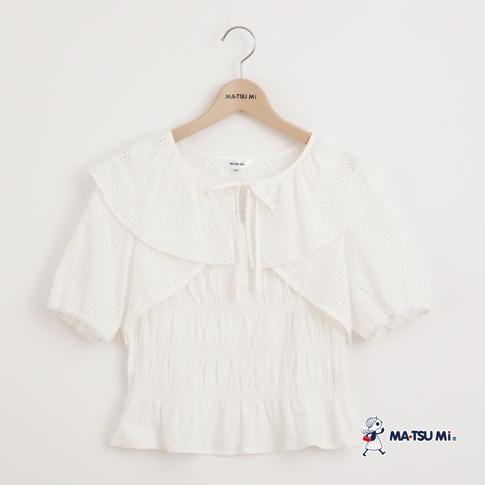 MA‧TSU Mi 兩件式褶皺感大領片小外套上衣(白.黑)
