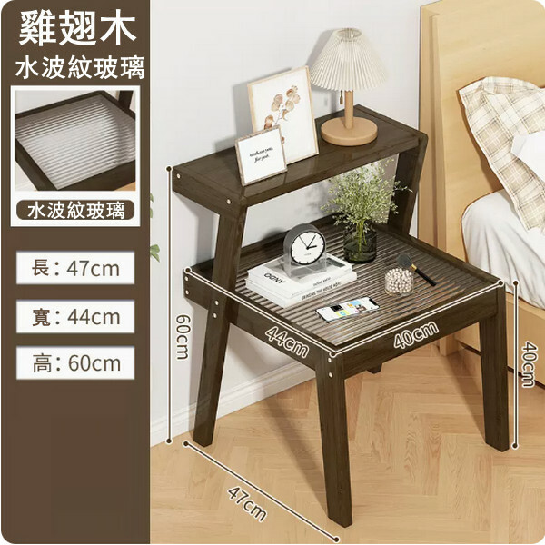 Popular bamboo solid wood furniture, bedside table, small coffee table, sofa side cabinet [47x44x60cm] chicken wing wood color + long red glass