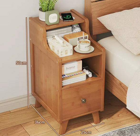 Popular bamboo solid wood furniture, bedside table, sofa side cabinet, corner coffee table [25cm single drawer] original color