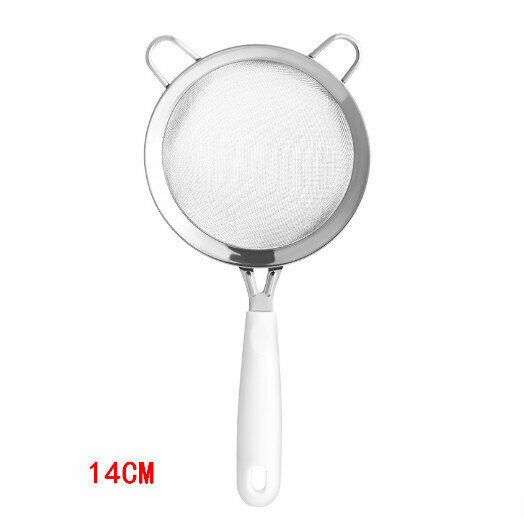 [1 pack] stainless steel strainer with handle (size 14cm) flour sieve