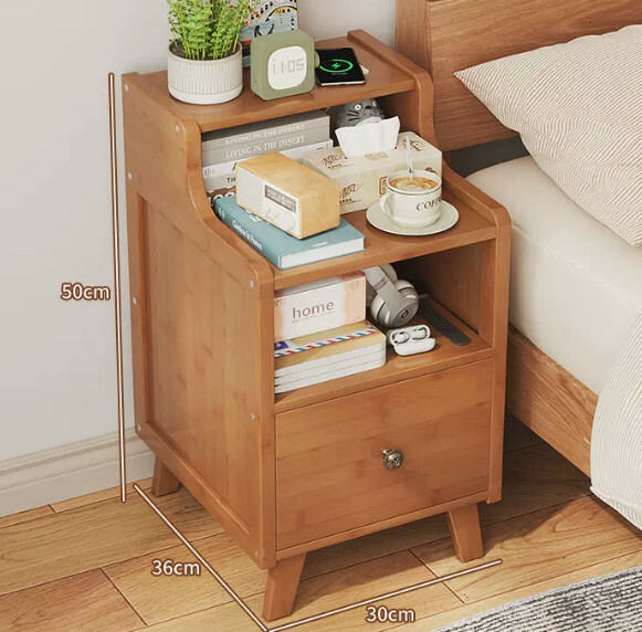 Popular bamboo solid wood furniture, bedside table, sofa side cabinet, corner coffee table [30cm single drawer] original color