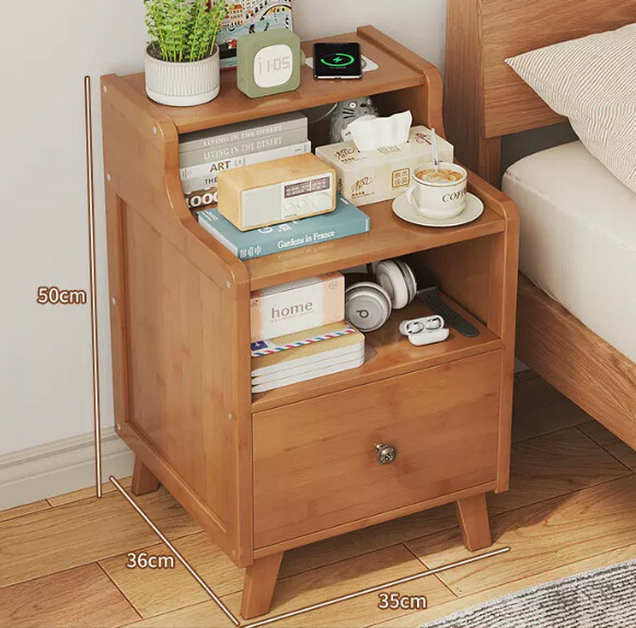 Popular bamboo solid wood furniture, bedside table, sofa side cabinet, corner coffee table [35cm single drawer] original color