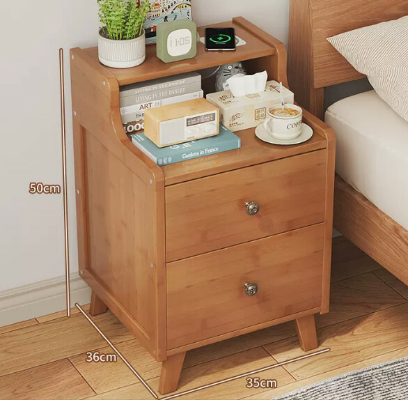 Hotly recommended Nanzhu solid wood furniture, bedside table, sofa side cabinet, corner coffee table [35cm double drawer] original color