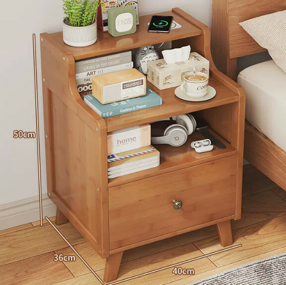 Popular bamboo solid wood furniture, bedside table, sofa side cabinet, corner coffee table [40cm single drawer] original color