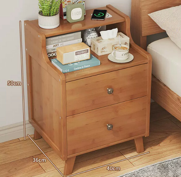 Popular bamboo solid wood furniture, bedside table, sofa side cabinet, corner coffee table [40cm double drawer] original color