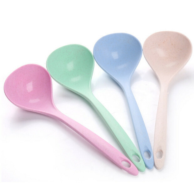 Large wheat straw soup spoon with thick long handle (beige)