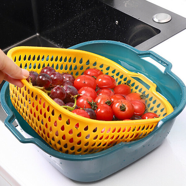Multi-functional plastic draining basket Vegetable washing basket Fruit basket (square draining [extra-large])