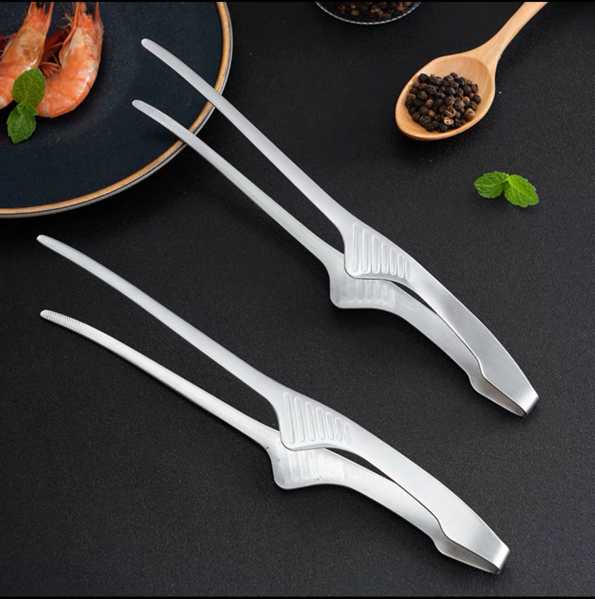 【2 pieces of silver】Korean barbecue tongs, non-stiff steel barbecue tongs, horn barbecue tongs, steak tongs, Japanese food tongs, pointed food tongs, barbecue tongs, barbecue tongs, cooking tongs, kitchen and home