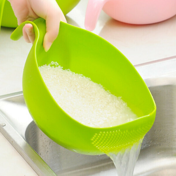 Multifunctional plastic rice washing drain basket Vegetable drain basin (small green)
