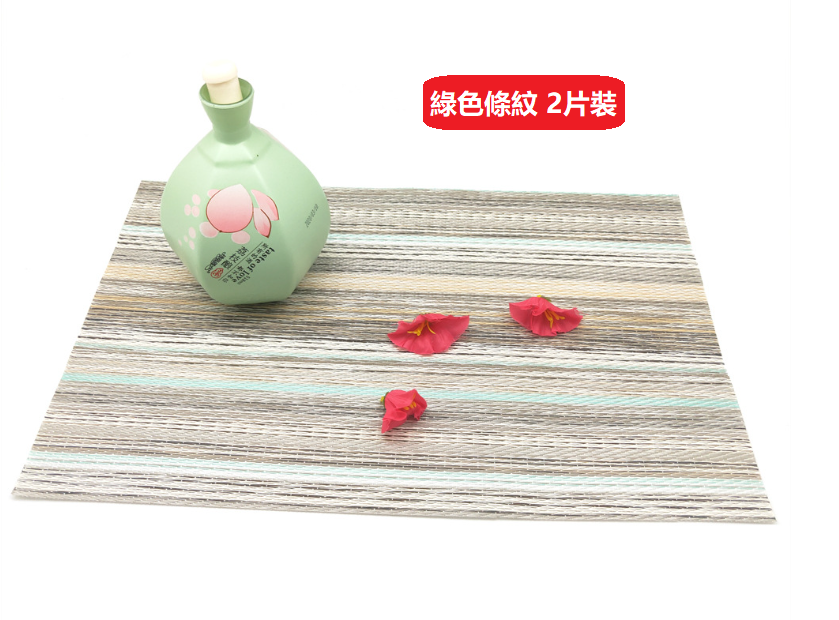 【2pcs】 European PVC Western Placemat (45*30cm)-[Color Green Stripes]|Tablemat Anti-scald, Heat-insulated Dish Mat, Bowl Mat, Waterproof and Oil-proof