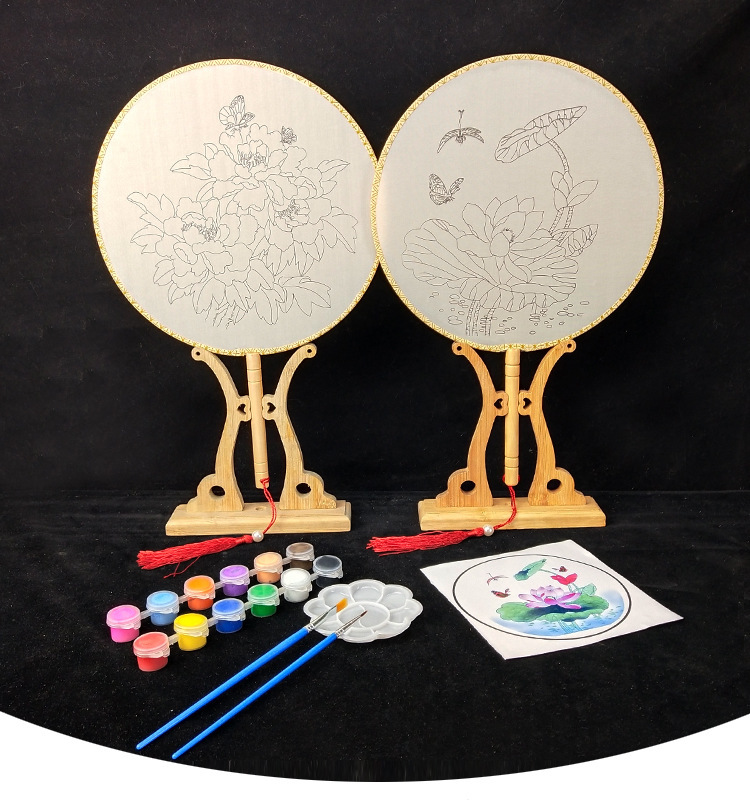 中華文化DIY白描臨摹團扇材料包-團扇+顏料 AD1929