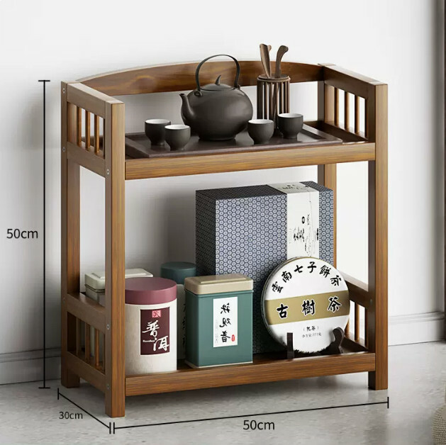 熱推楠竹實木家具 茶几 床頭櫃 浴室架【2層簡易圍欄】50x30x50cm(不帶輪)