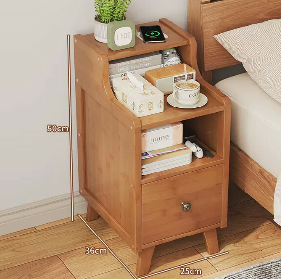 Popular bamboo solid wood furniture, bedside table, sofa side table, small coffee table [25x36x50cm] single-drawn brown