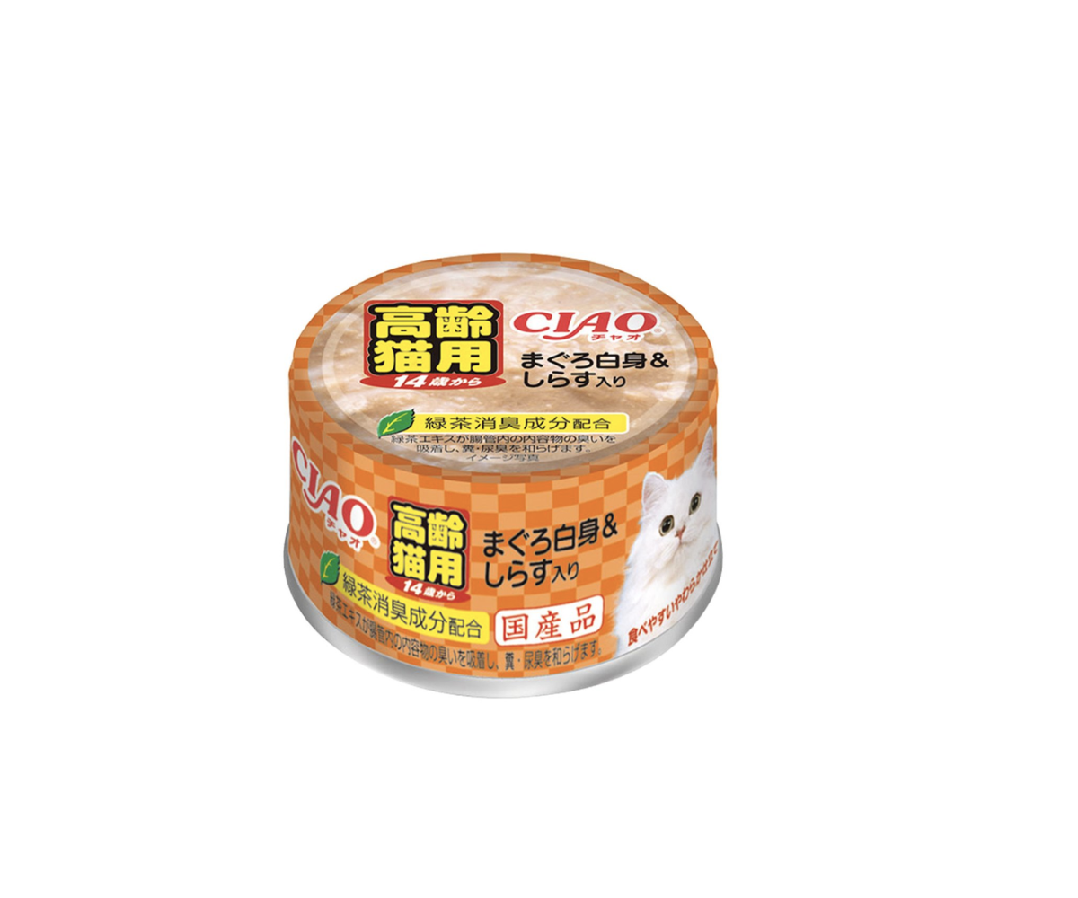 Ciao - 貓罐罐 14歲貓-吞拿魚&白飯魚 85g (12罐)