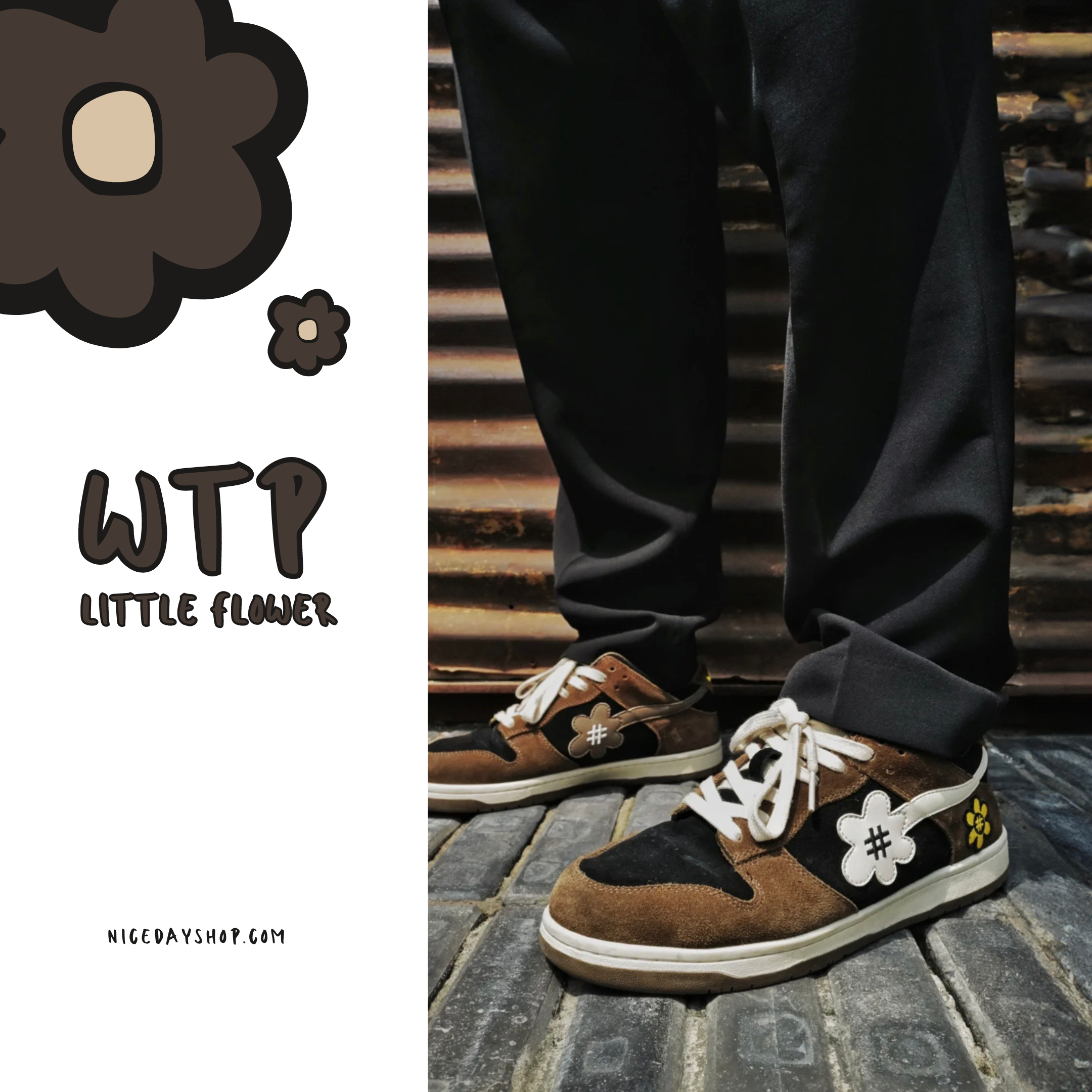 NICEDAY 部分現貨 water the plant WTP 日本 小花 摩卡棕 小倒勾 男女尺寸