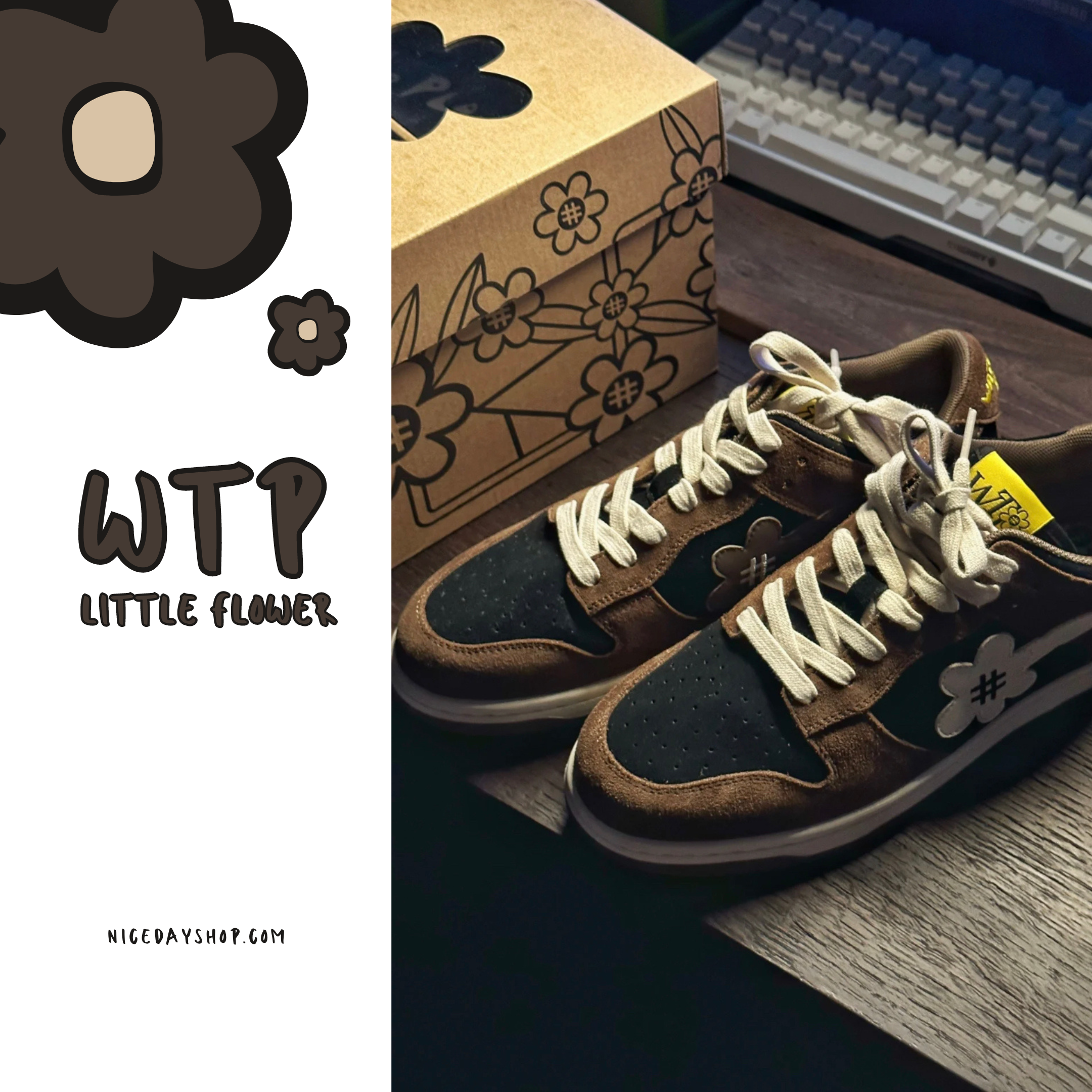 NICEDAY 部分現貨 water the plant WTP 日本 小花 摩卡棕 小倒勾 男女尺寸
