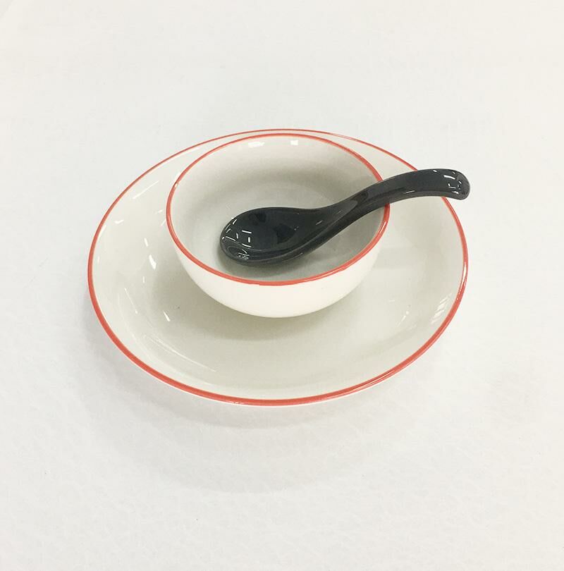 新款【3件】簡約碗具 陶瓷飯碗（圓盤寬約20.5cm 飯碗寬約11.5cm 勺子長度13.5cm） 