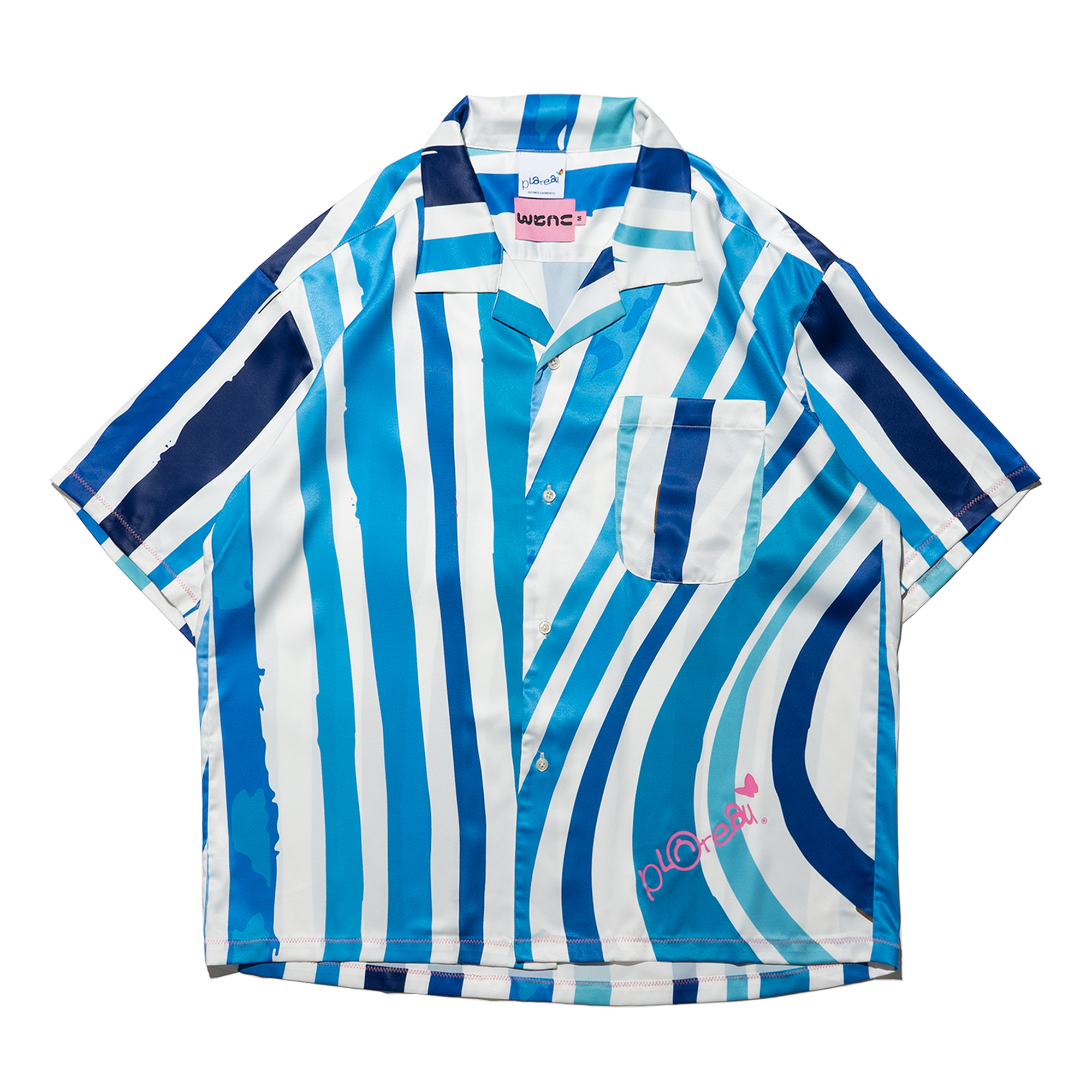 WTNC x Plateau Studio / wave stripe shirt - Navy / light blue / pink