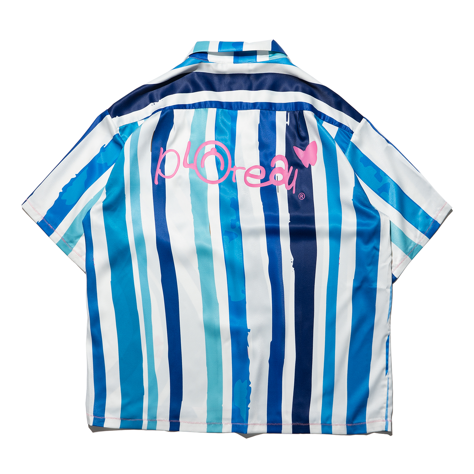 WTNC x Plateau Studio / wave stripe shirt - Navy / light blue / pink