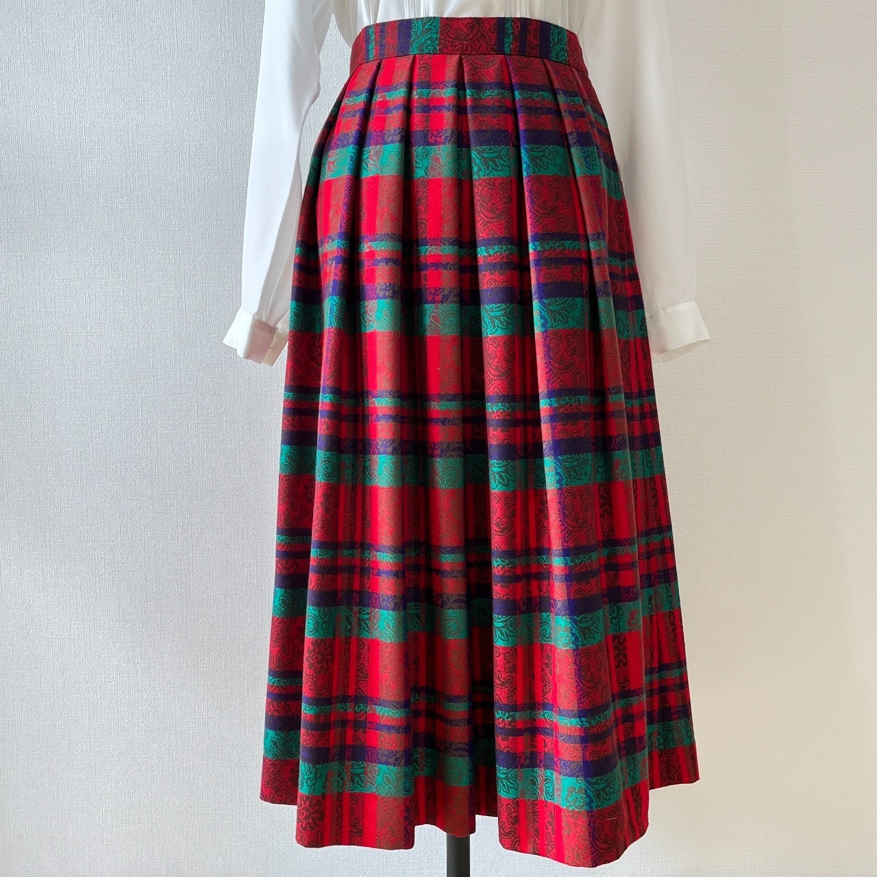 英倫風紅色格紋古著羊毛半身裙