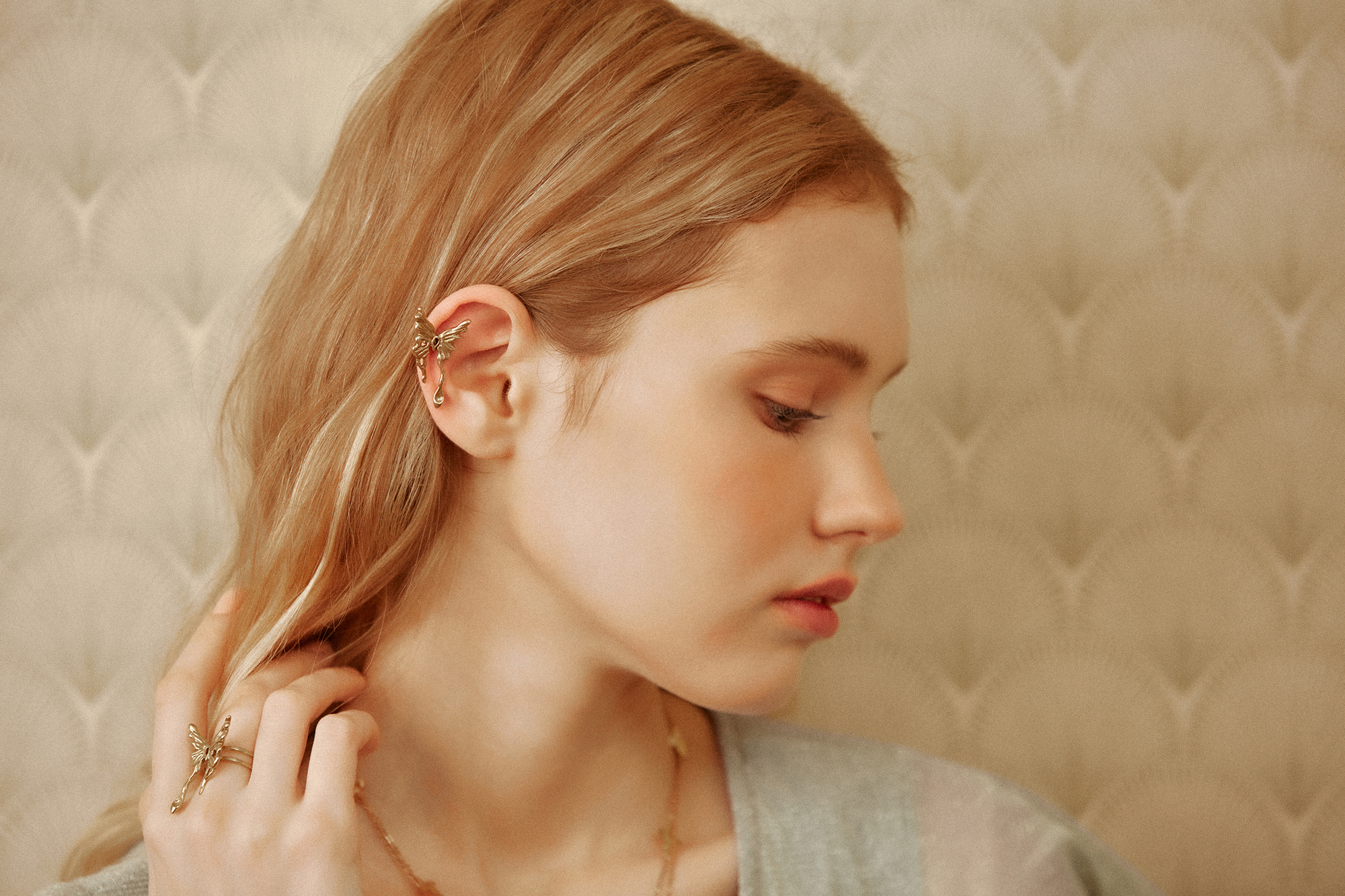 黃銅飾品,黃銅, 蝴蝶,氣質,仙女,耳骨夾,森林系,