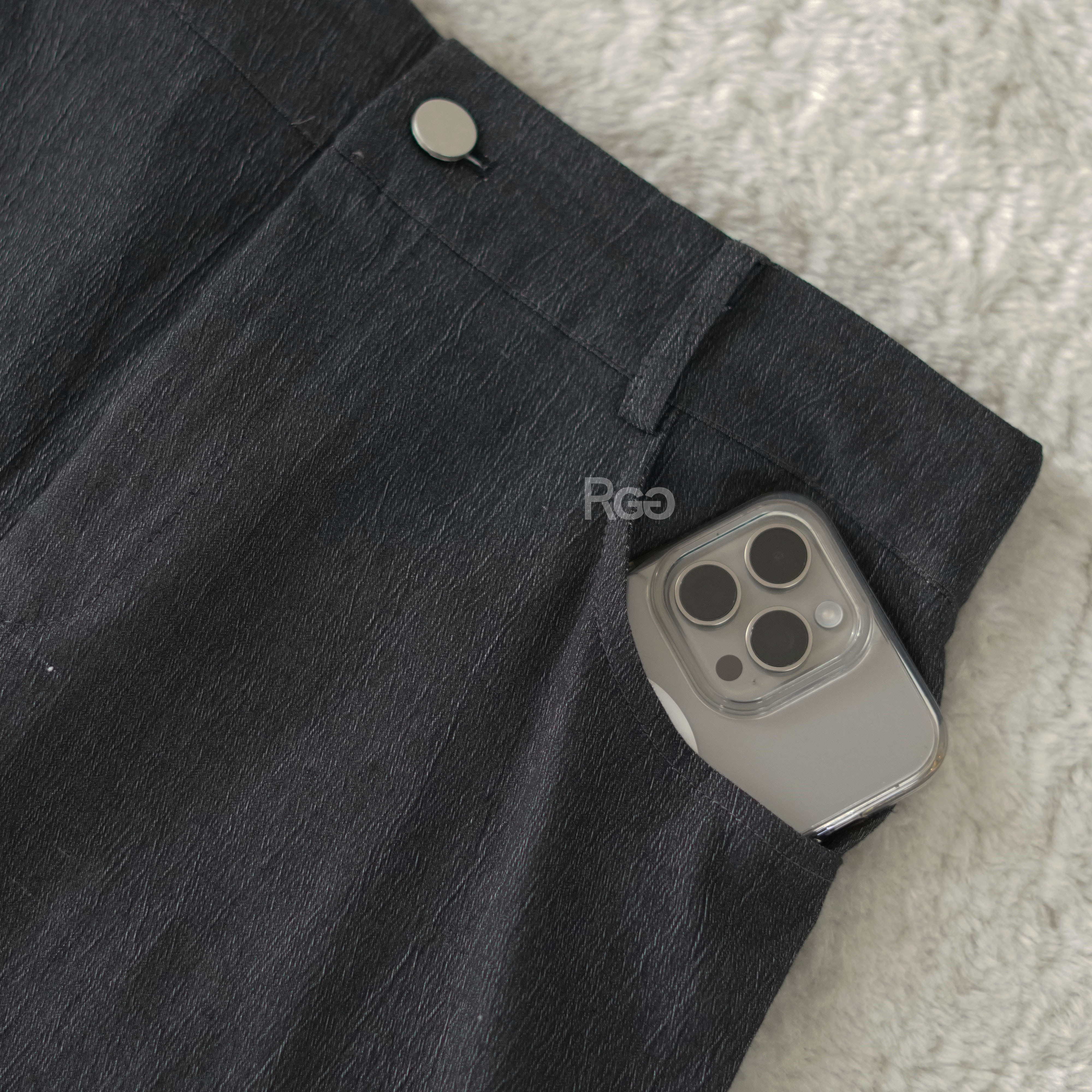 #74925 前開衩水洗直筒裙口袋細節照