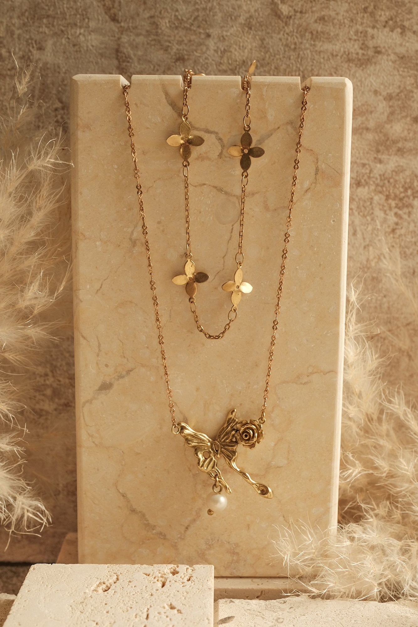 黃銅飾品,黃銅,蝴蝶,氣質,仙女,項鍊,森林系,天然珍珠,雙層