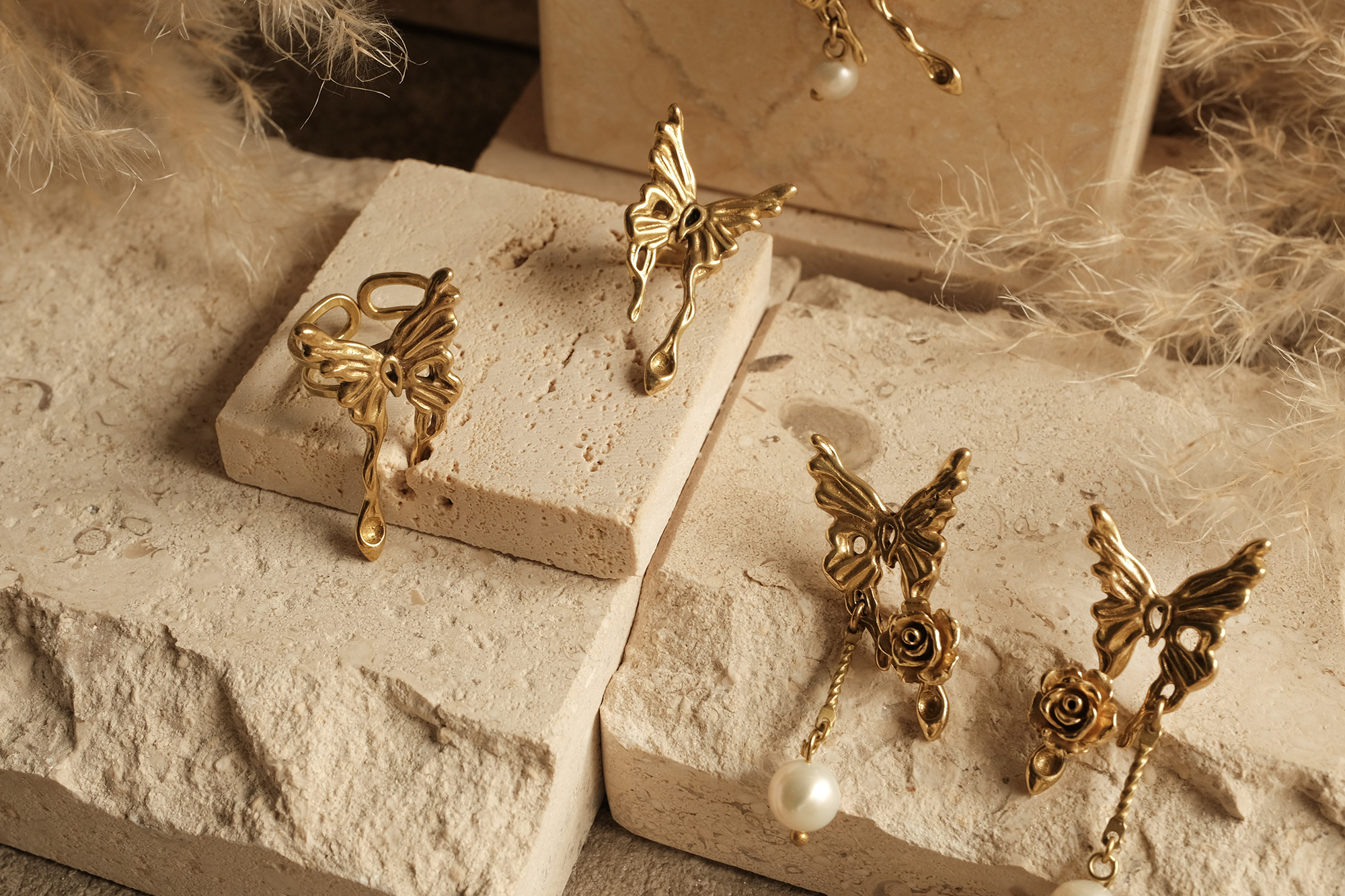 黃銅飾品,黃銅,蝴蝶,氣質,仙女,耳環,森林系,天然珍珠,