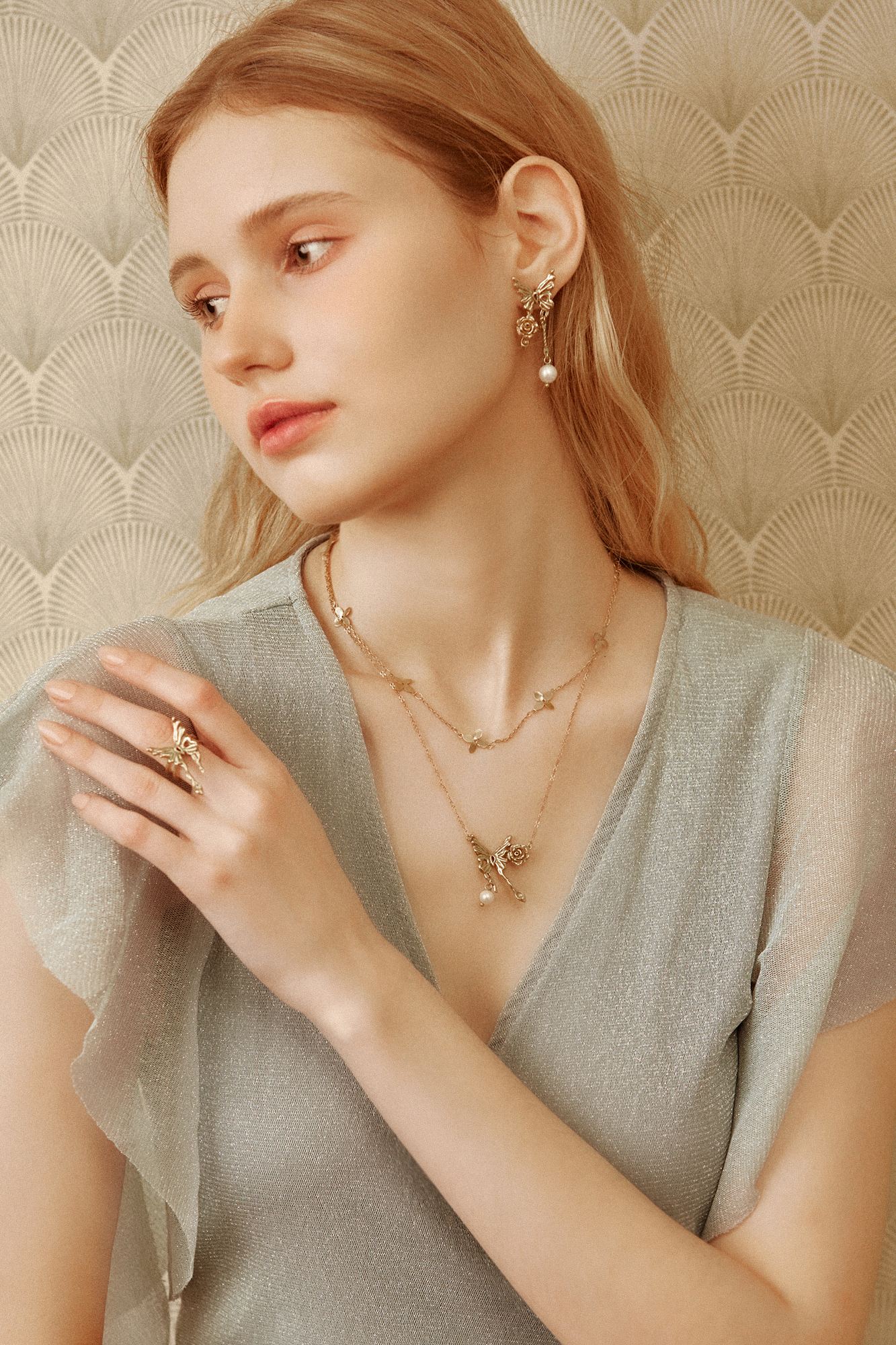 黃銅飾品,黃銅,蝴蝶,氣質,仙女,耳環,森林系,天然珍珠,