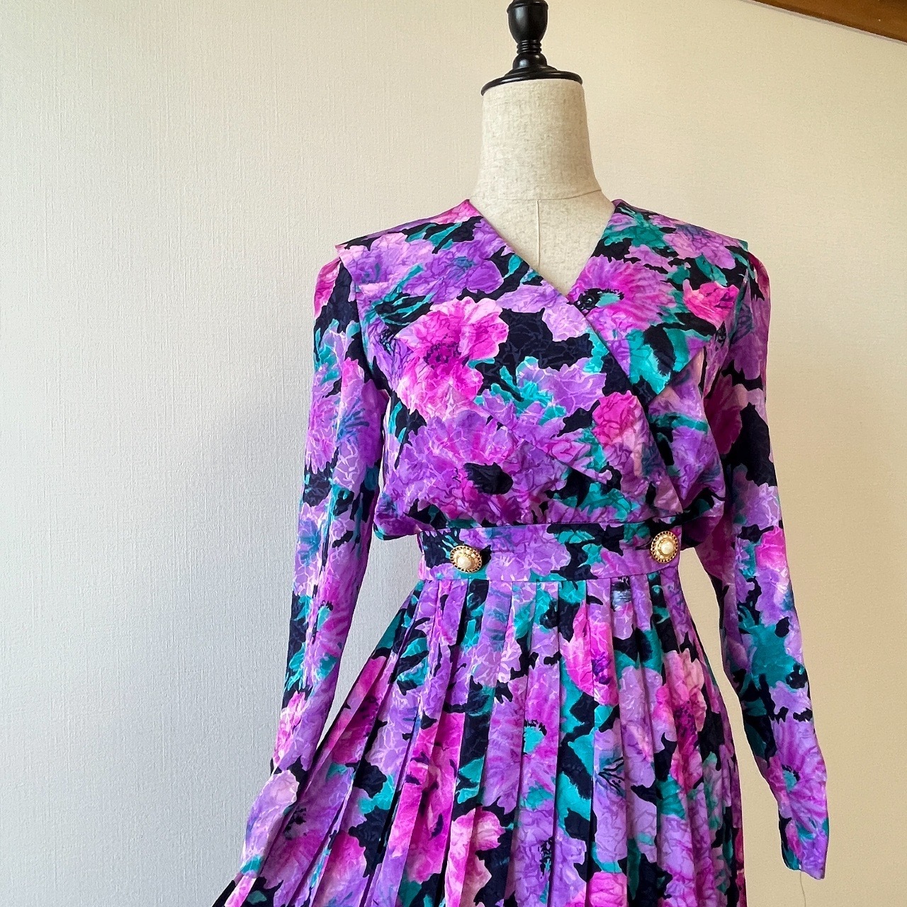 Talbots紫色大花古著連身裙