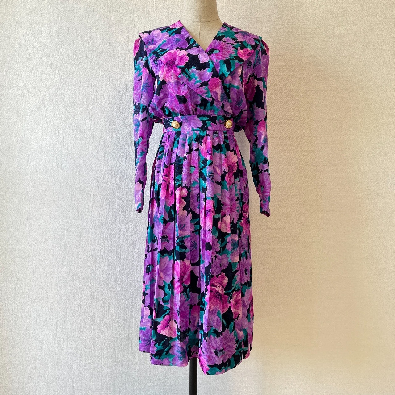 Talbots紫色大花古著連身裙