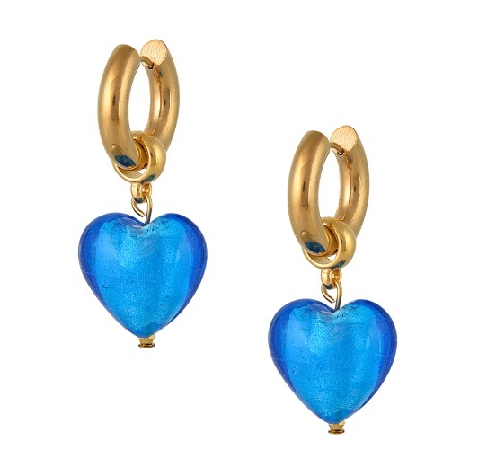 1MY0607-091 MAYOL 希臘全人手製飾品 Heart of Glass Earrings Atlantic Blue/Gold #E39 (A-K11-E)