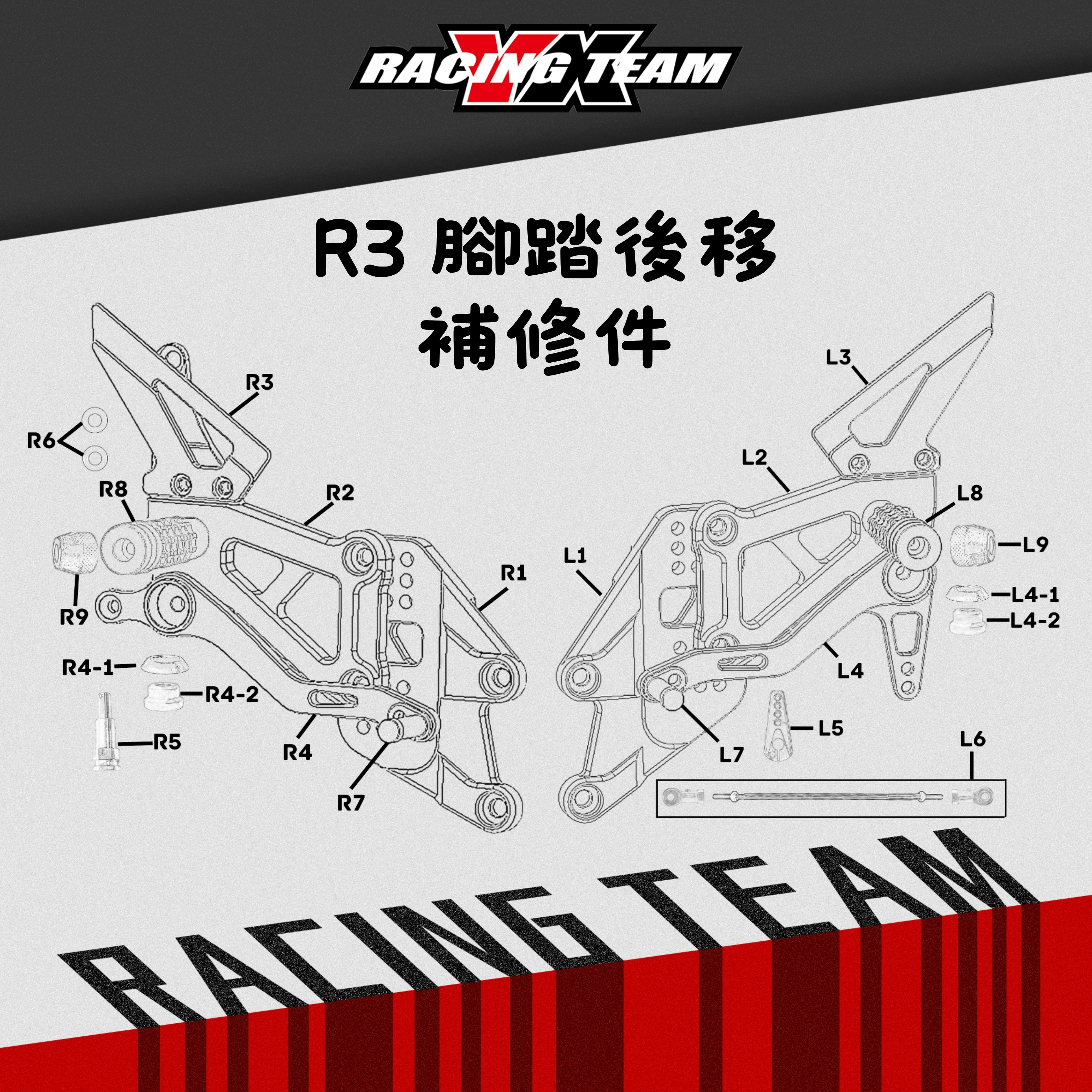 【YX部品】腳踏 後移 配件區 可對應 RCB R3 舊款腳踏