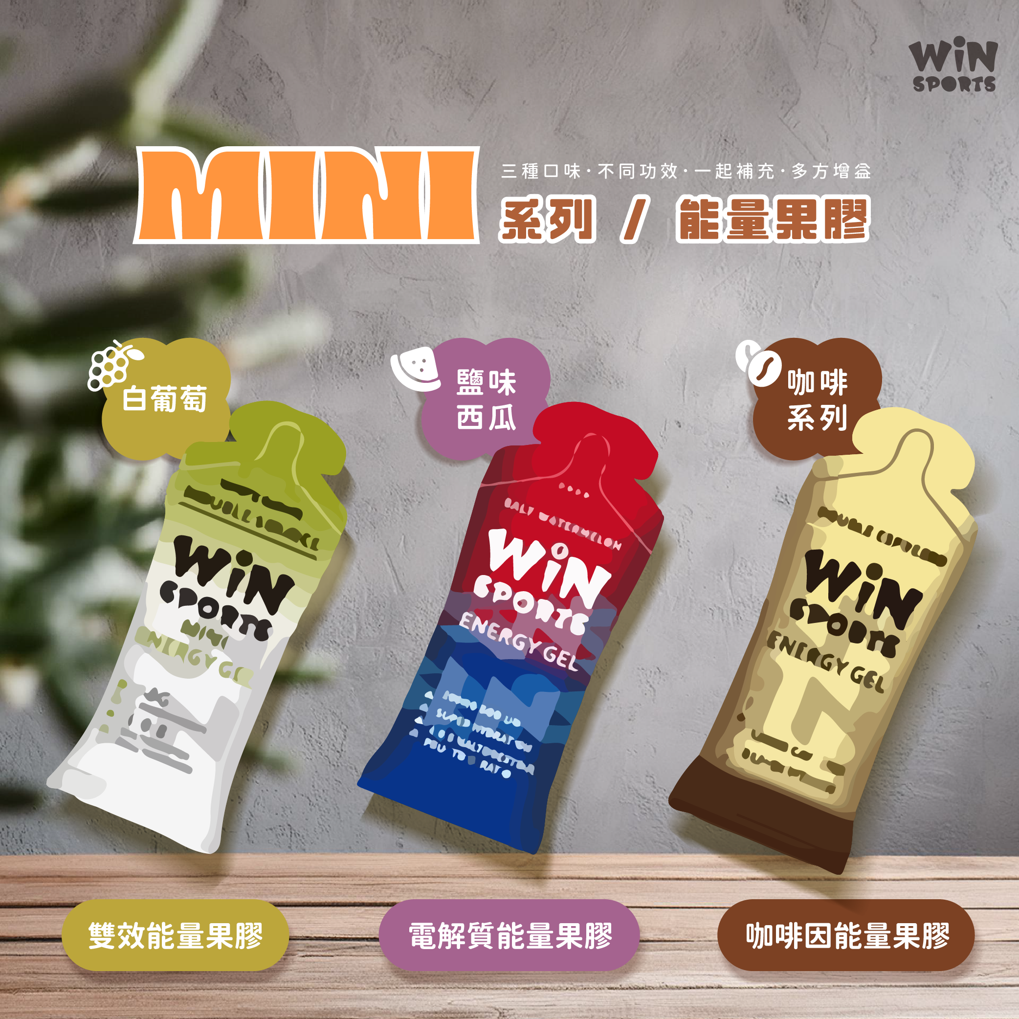 【WiNSPORTS】 MINI系列 能量果膠 40ml  - 3種口味．6入 / 12入組