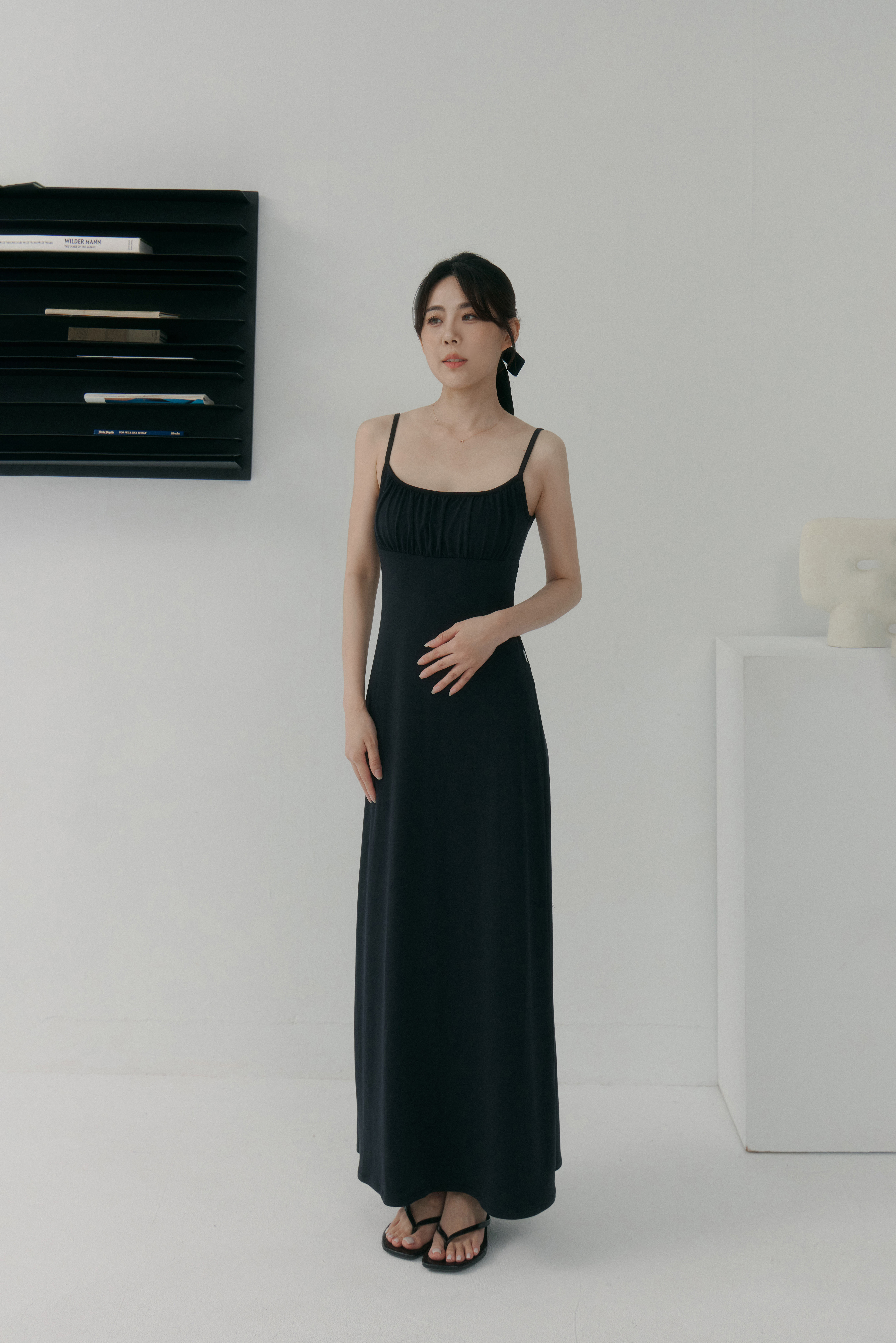 法式前胸抓皺BRA TOP長洋- 黑