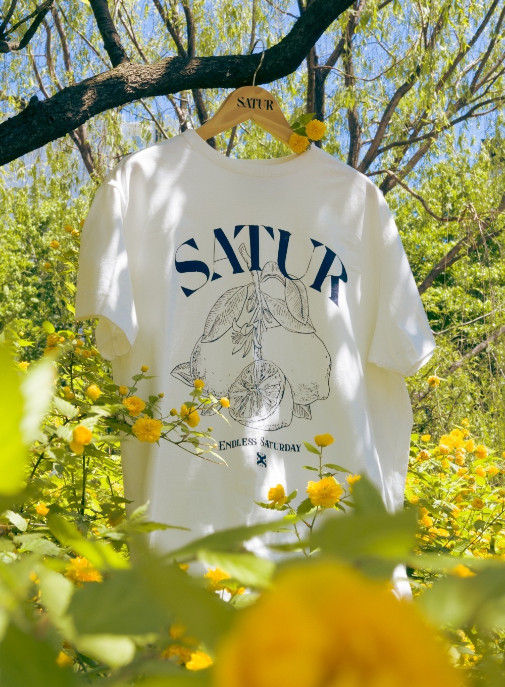 SATUR) Capri Citron Drawing Summer Graphic T-Shirt Res