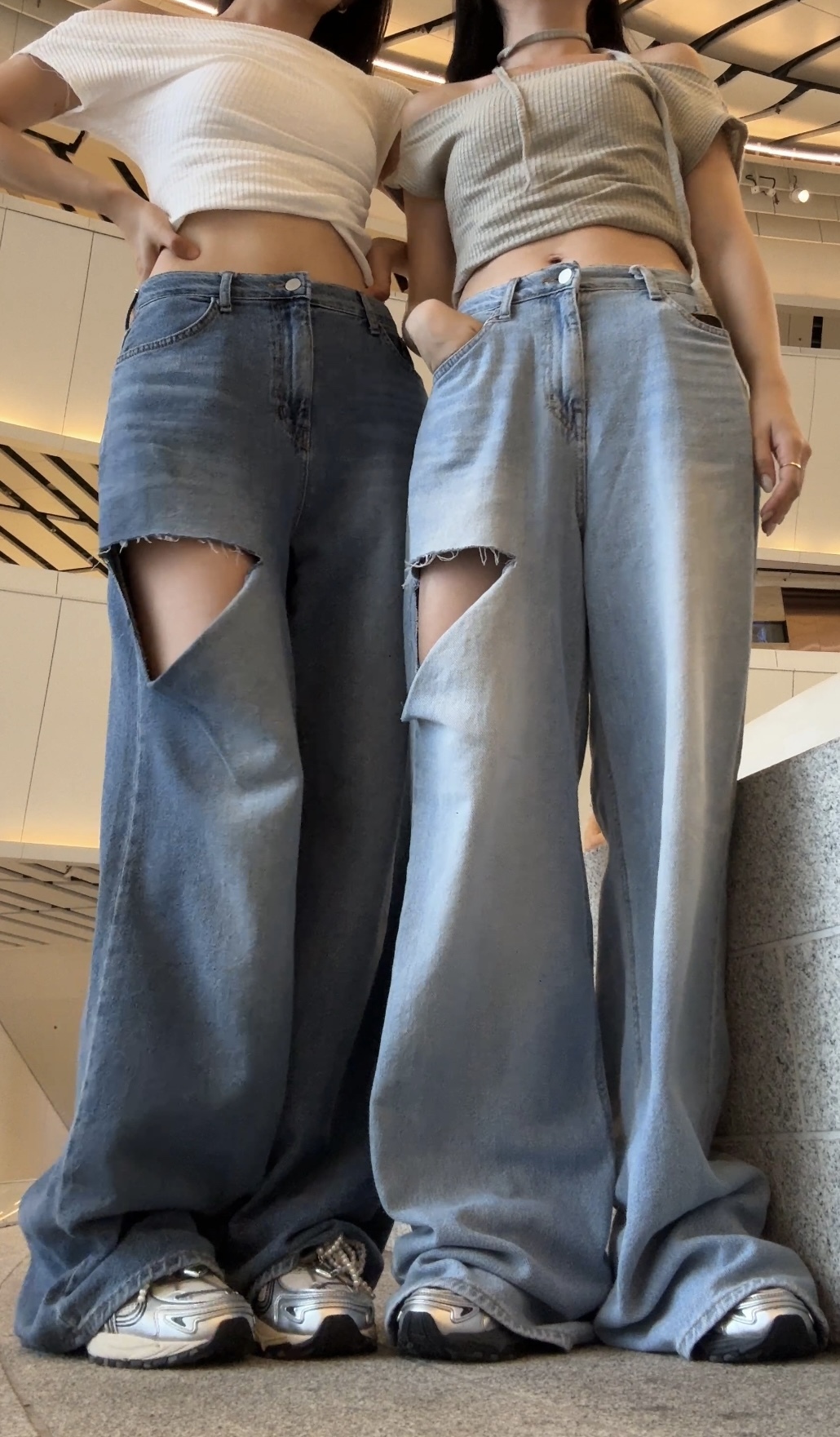 深淺色M碼現貨/訂購)必買❤️‍🔥高腰寬鬆軟薄破洞牛仔褲 P0601 (淺藍/深藍)